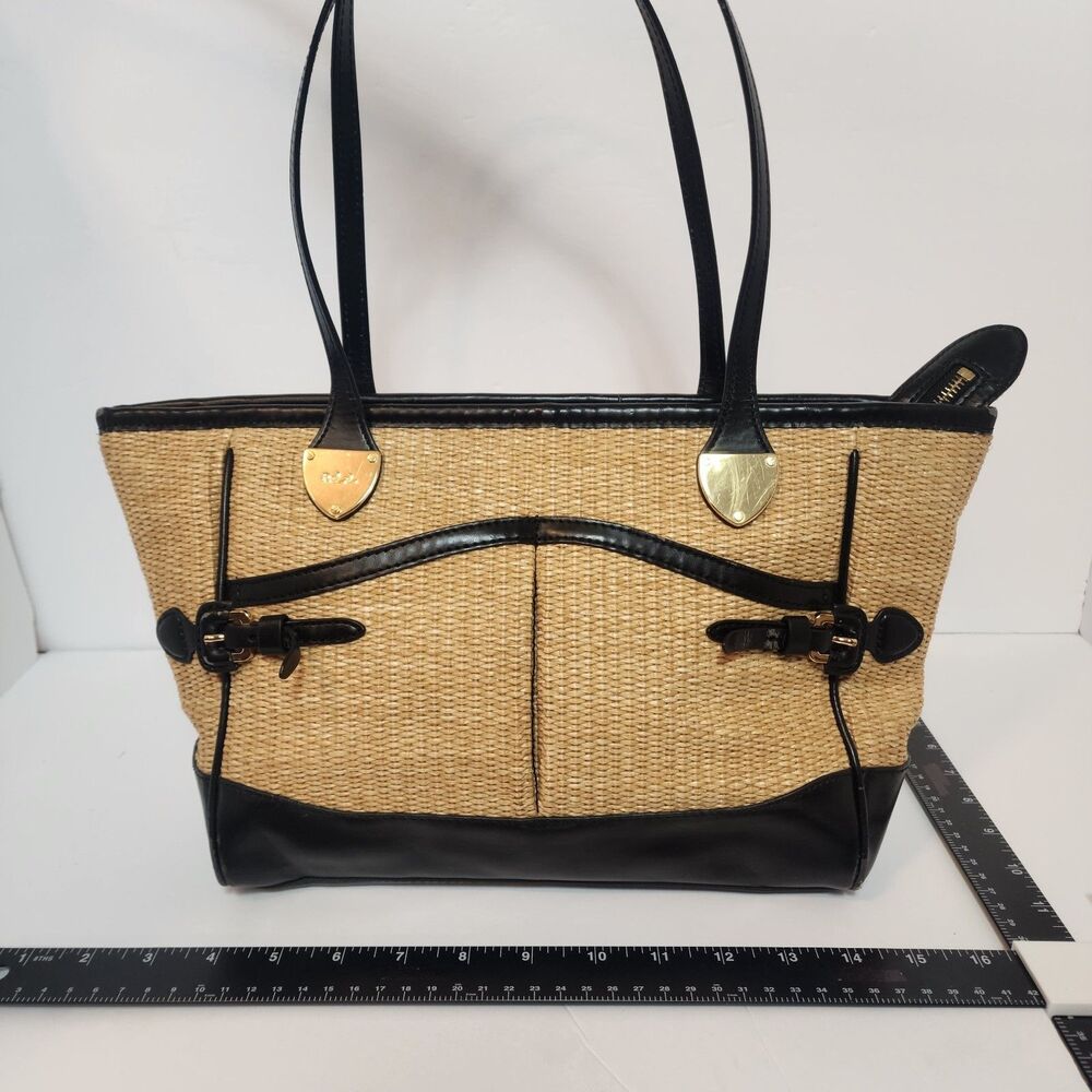 Lauren by Ralph Lauren Purse Rattan Weaved Woven Straw Shopper Tote